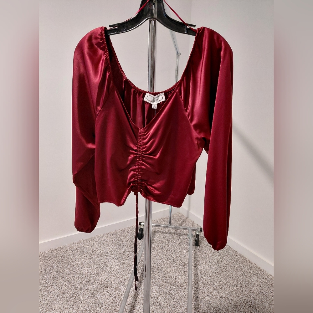 Elegant Port Wine Satin Ruched Top